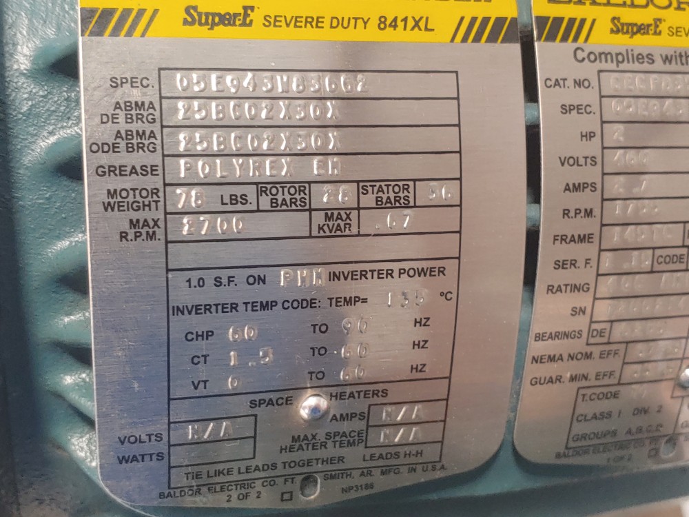 Baldor Reliance 2HP Severe Duty Motor 1755 RPMS CECP83587T4