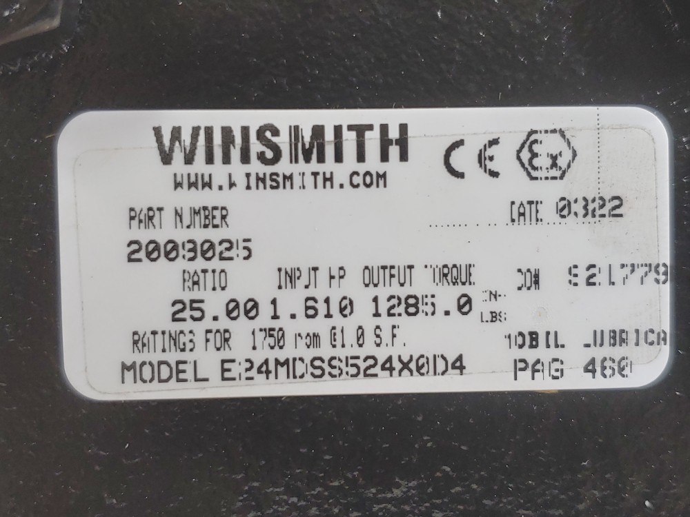 Winsmith SE Encore Gear Box, Size E24, 25:00 Ratio, #E24MDSS524X0D4