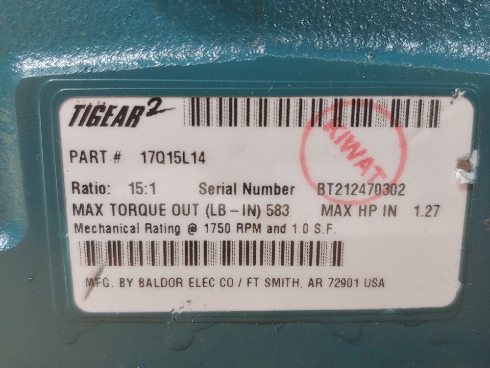 Tigear 2 Right Angle Worm Gear Reducer Ratio:15:1,  PN# 17Q15L14