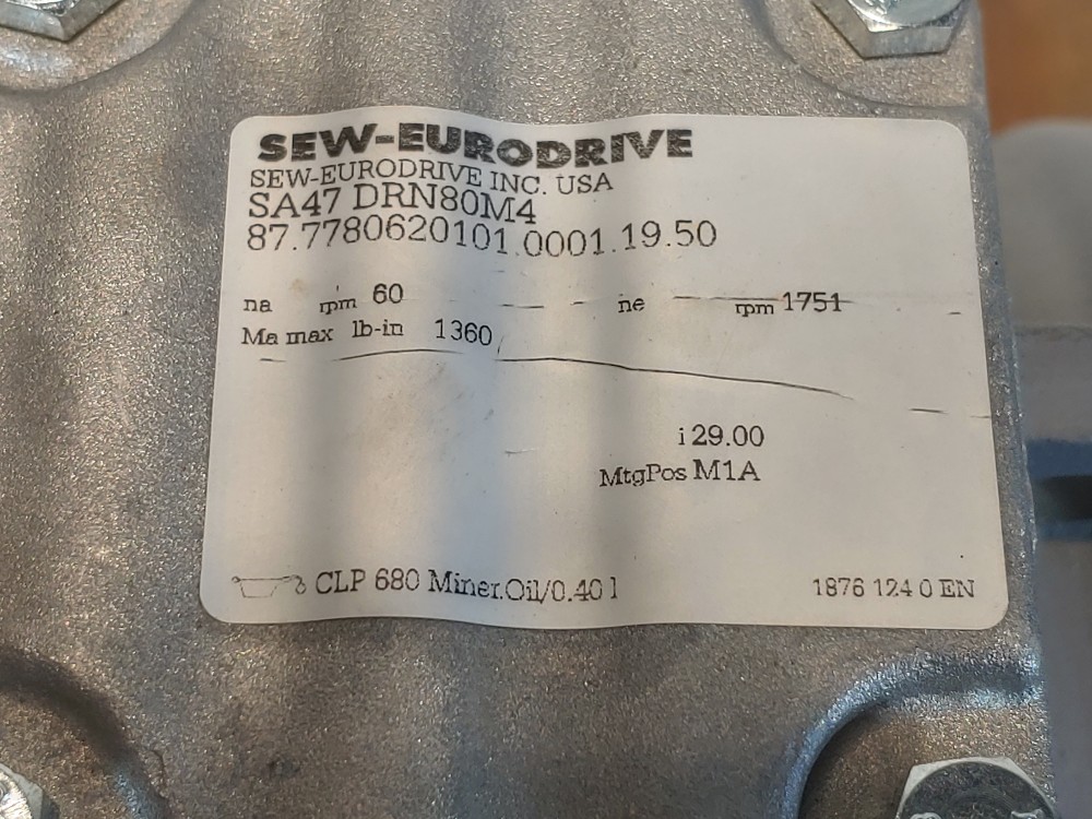 Sew-Eurodrive Helical Worm Gearmotor, 1751 RPM, Type SA47 DRN80M4