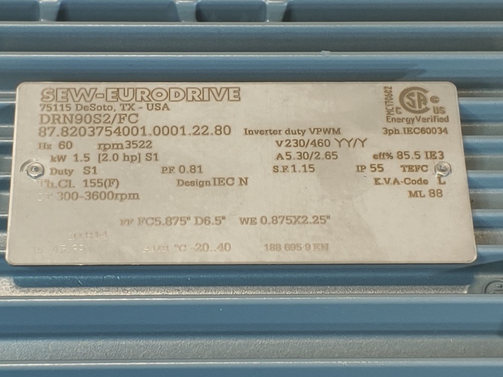 Sew-Eurodrive Motor 3522 RPM, Type DRN90S2/FC