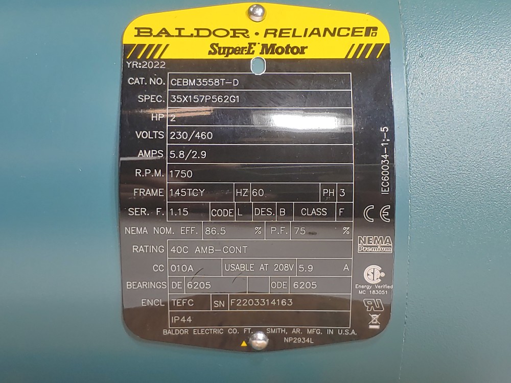 Baldor Reliance 2HP Severe-E  Duty Motor 1750 RPMS CEDM3558T-D
