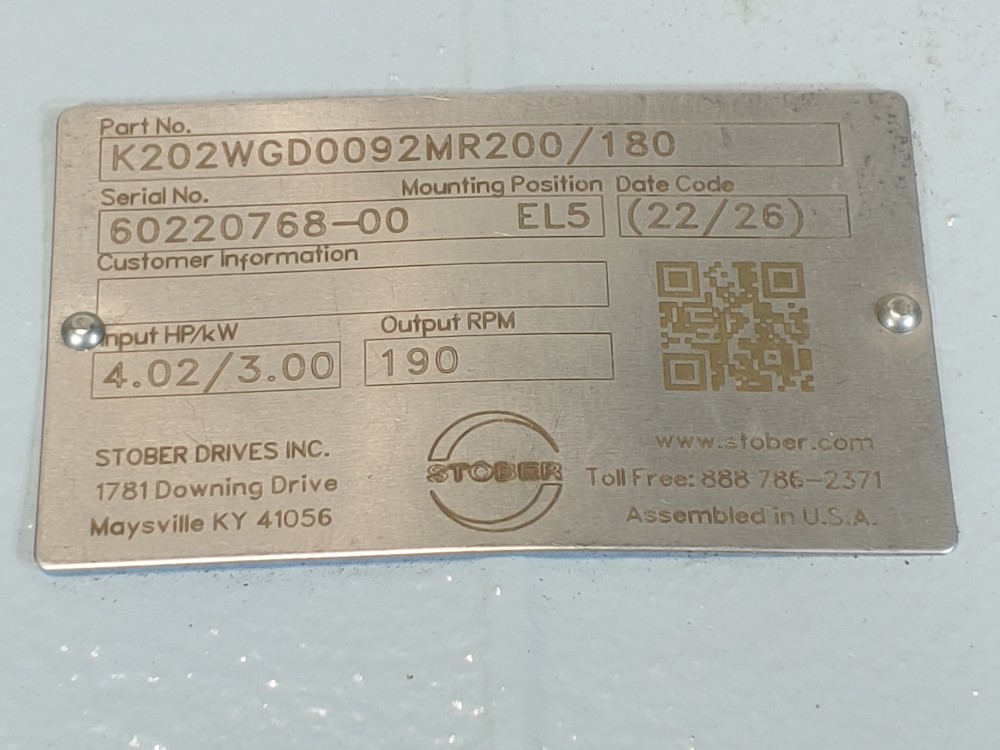 Stober Gear Speed Reducer Gear Box K202WGD0092MR200/180