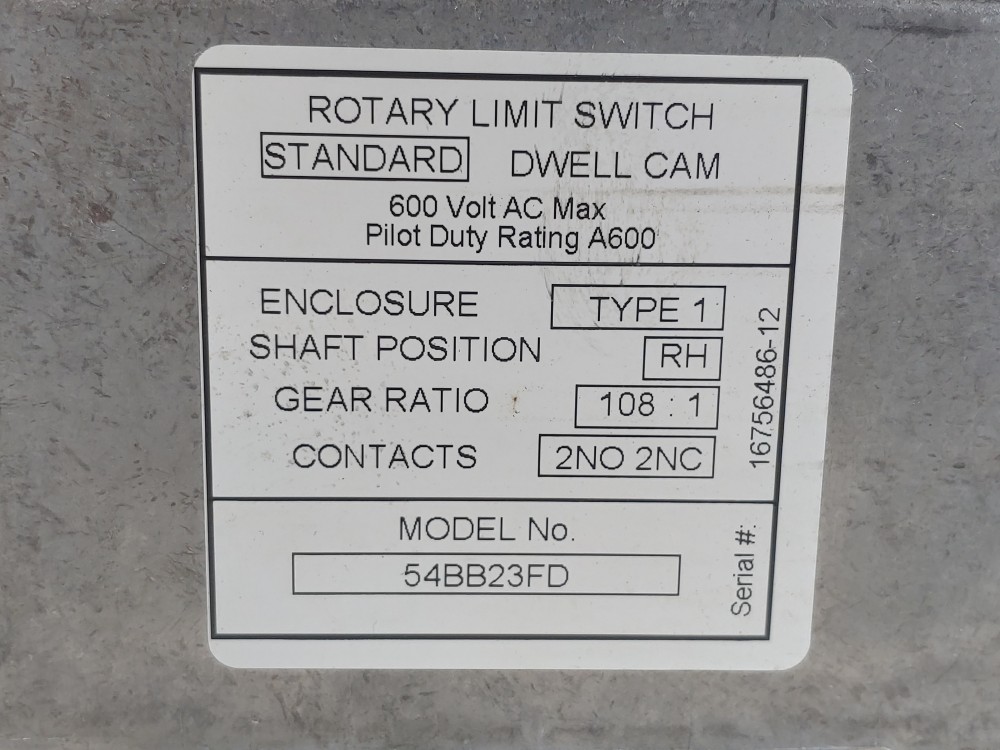 Hubbell Rotary Limit Switch 108:1 Gear Ratio, Model#: 54BB23FD