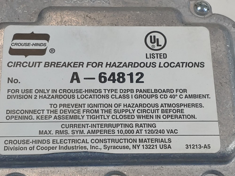 Crouse Hinds D2CB11 20 Circuit Breaker