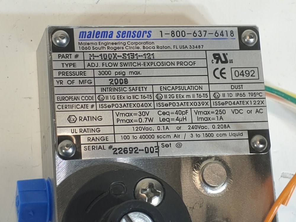 Malema Sensor Adjustable Flow Switch-Explosion Proof PN#: M-100X-S131-121