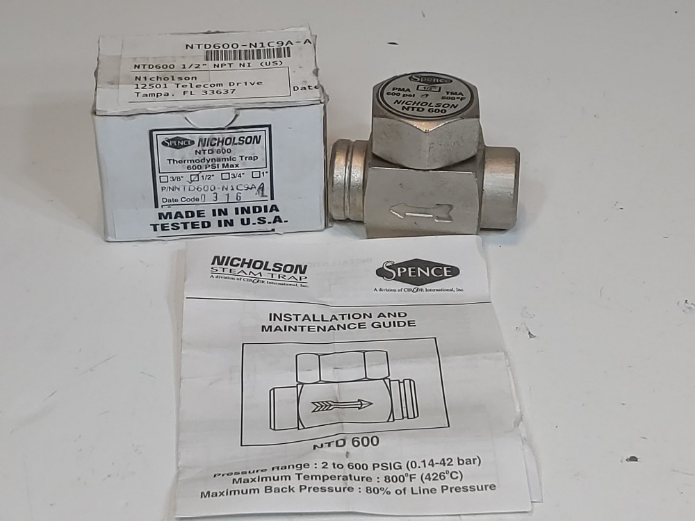 Nicholson Spence NTD600, 1/2" NPT CS Thermodynamic Steam Trap
