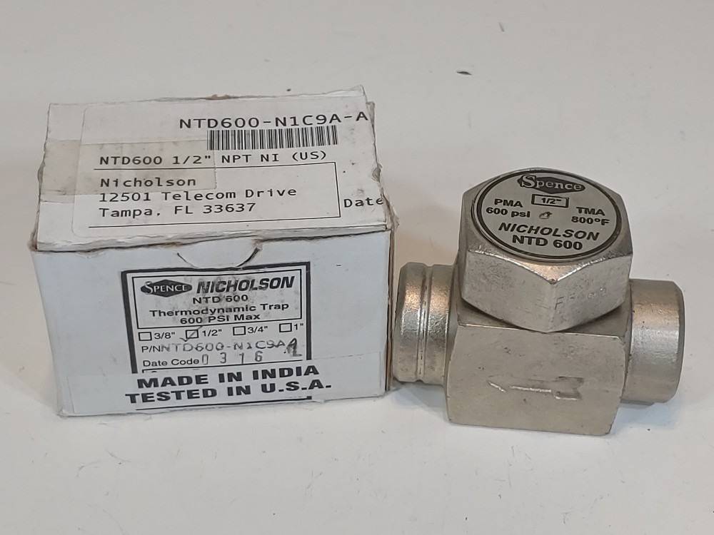 Nicholson Spence NTD600, 1/2" NPT CS Thermodynamic Steam Trap