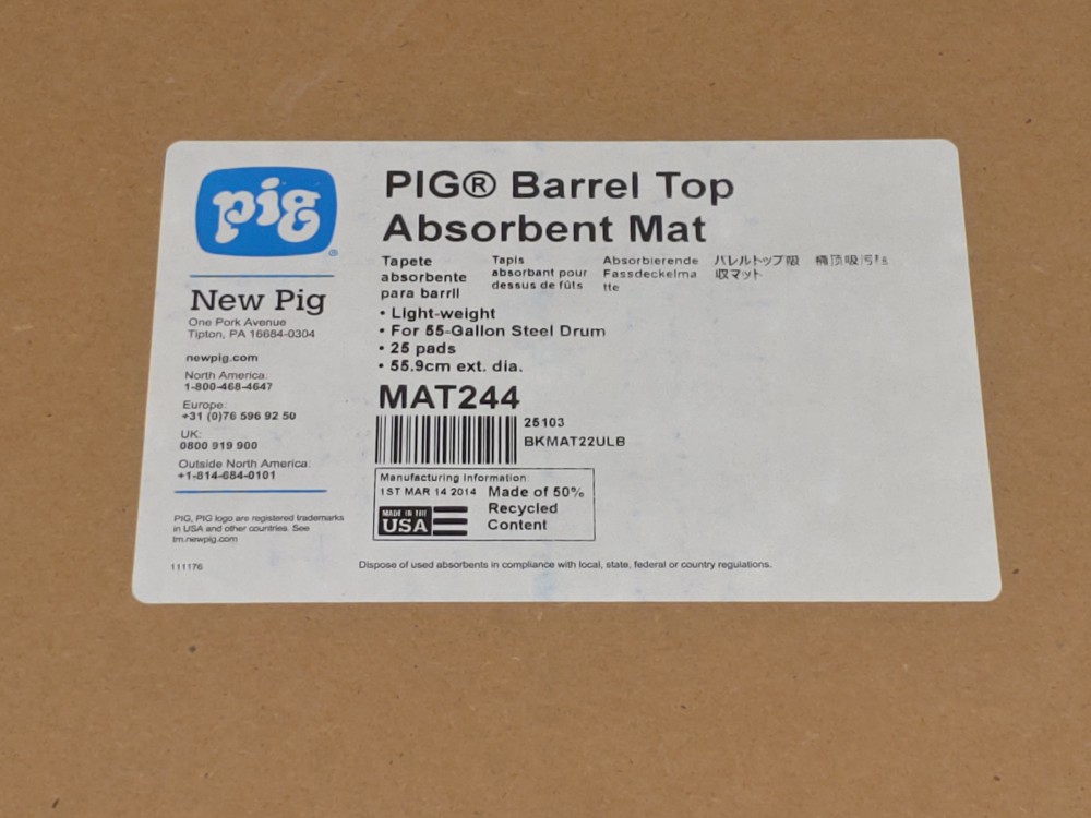 Pig Barrel Top Absorbent Mat PN#: MAT244, 25 Each Box
