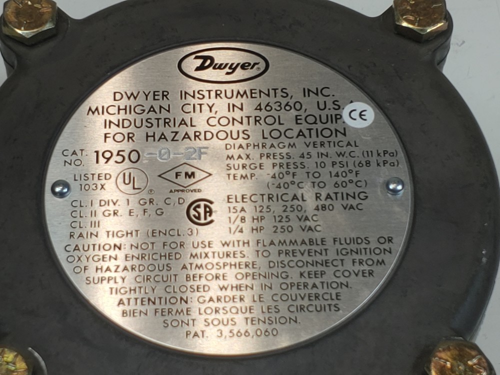 Dwyer Explosion Proof Pressure Switch Model# 1950-0-2F