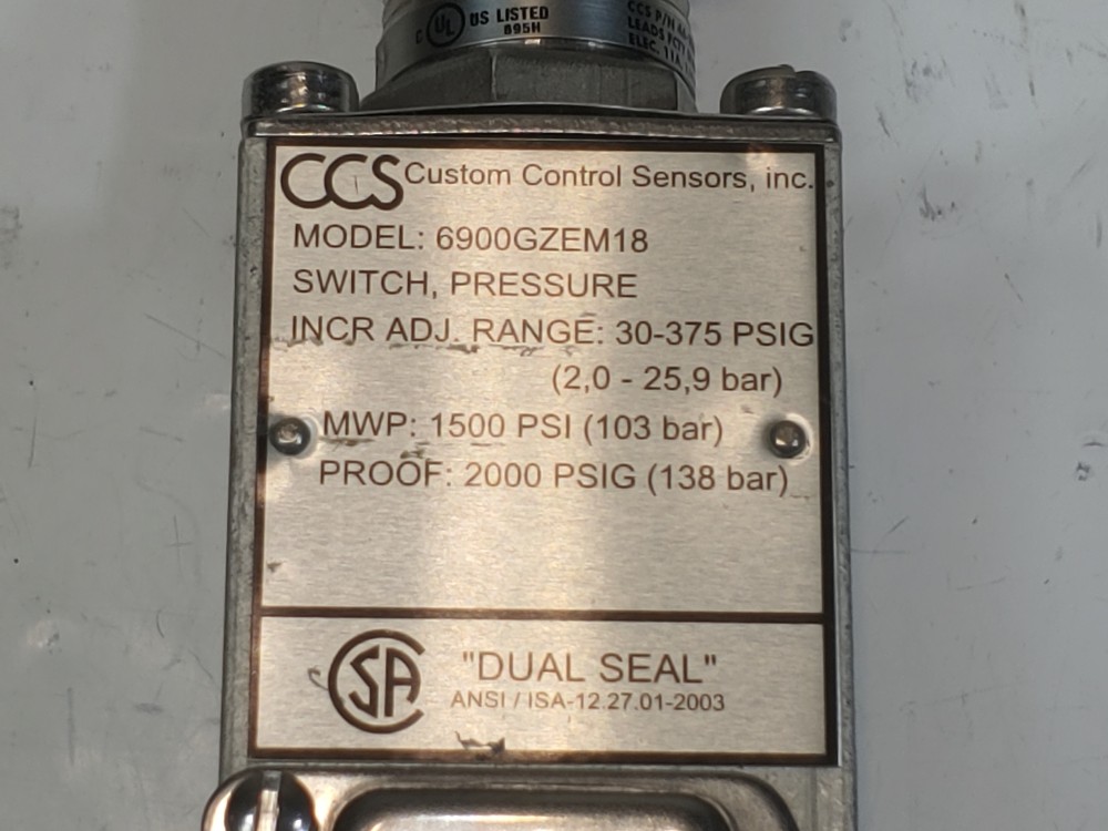 CCS Dual Seal Adjustable Pressure Switch  6900GZEM18