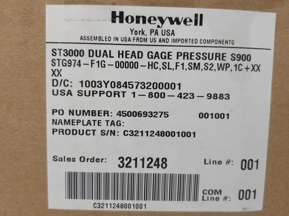 Honeywell ST 3000 Smart Pressure Dual Head Transmitter STG974-F1G-00000-HC, SL