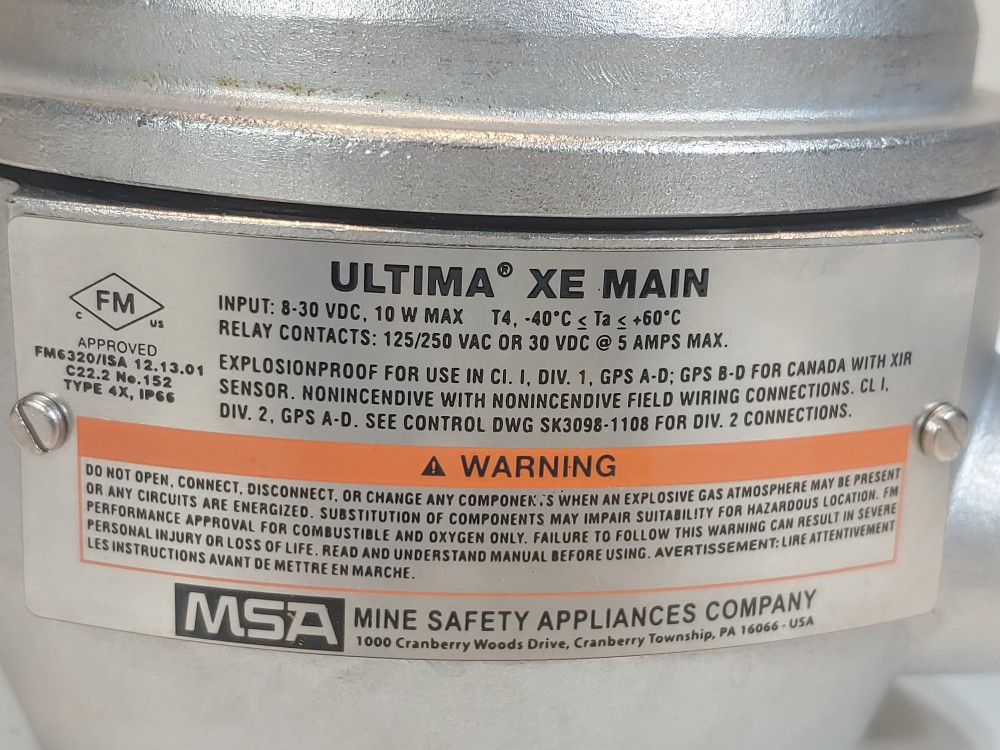 MSA Ultima XE Main Gas Monitor Model#: A-ULTIMAX-XP-E-1-F-4-S-2-0-0-0-0-1-0-0