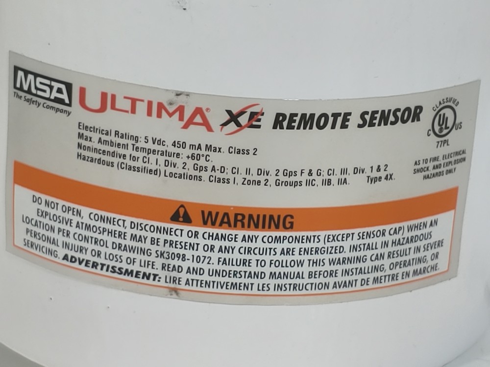 MAS Ultima X Series Gas Detector Model#: A-ULTIMAX-XP-E-63-U-3-D-0-0-0-0-0-0-0-C