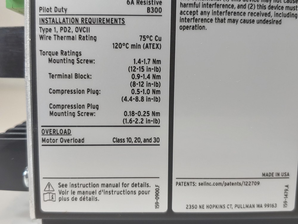 SEL-710-5 Motor Protection Relay P/N: 071050E1ABA9X7485A611
