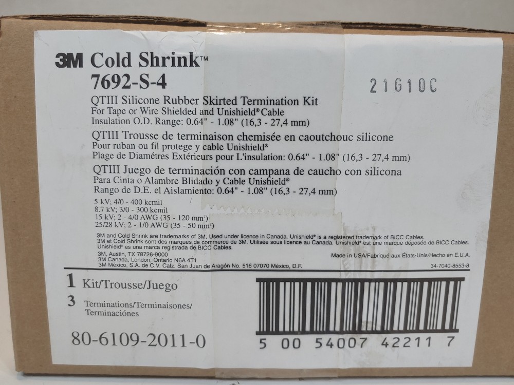 3M Cold Shrink Rubber Skirted QT-III Termination Kit 7692-S-4 