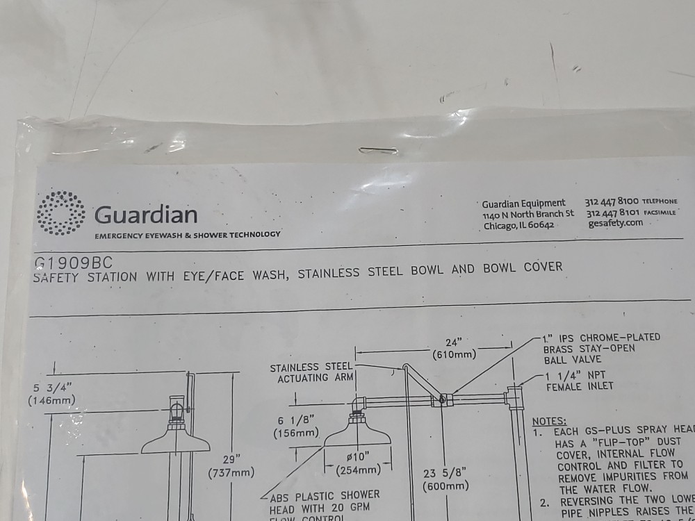 Guardian G1909BC Safety Shower with Eye/Face Wash & Stainless Steel Bowl & Cover