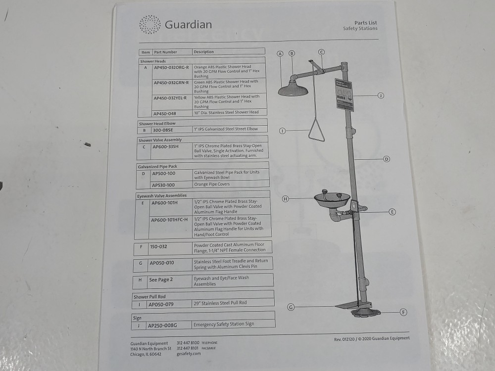 Guardian G1909BC Safety Shower with Eye/Face Wash & Stainless Steel Bowl & Cover