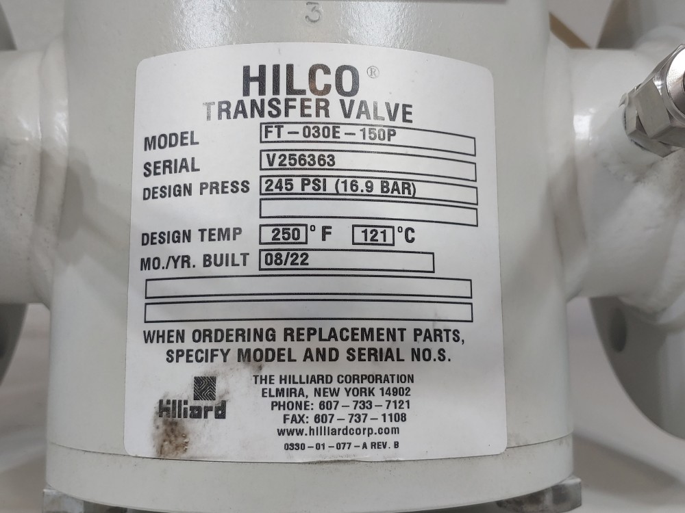 Hillard Hilco 3" 150# 3-Way Split Transfer Valve FT-030E-150P/Serial#: V256363
