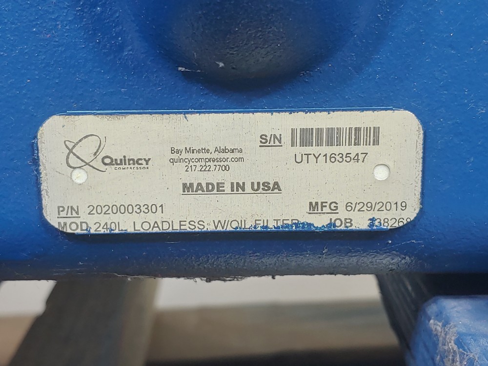 Quincy 240L Two Cylinder Single Stage Natural Gas Compressor PN: 2020003301