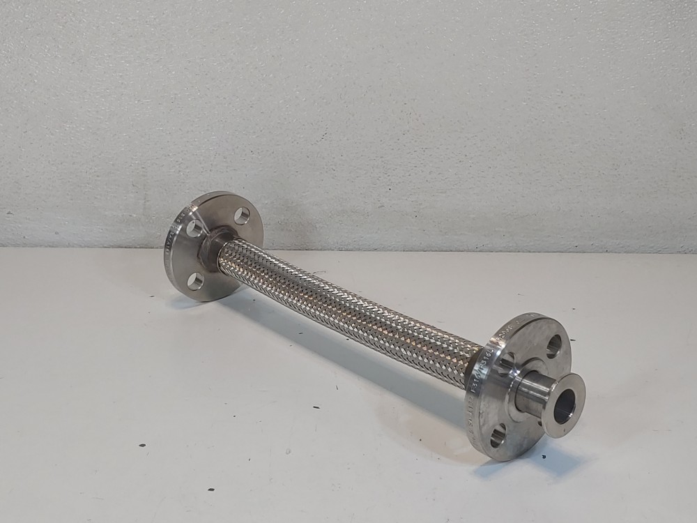 Braided Flex Hose 1" x 15" 304, 3/4" 150# 316 Fixed Flange x Floating Flange