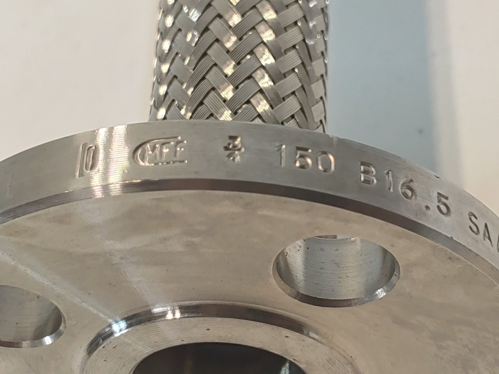 Braided Flex Hose 1" x 15" 304, 3/4" 150# 316 Fixed Flange x Floating Flange