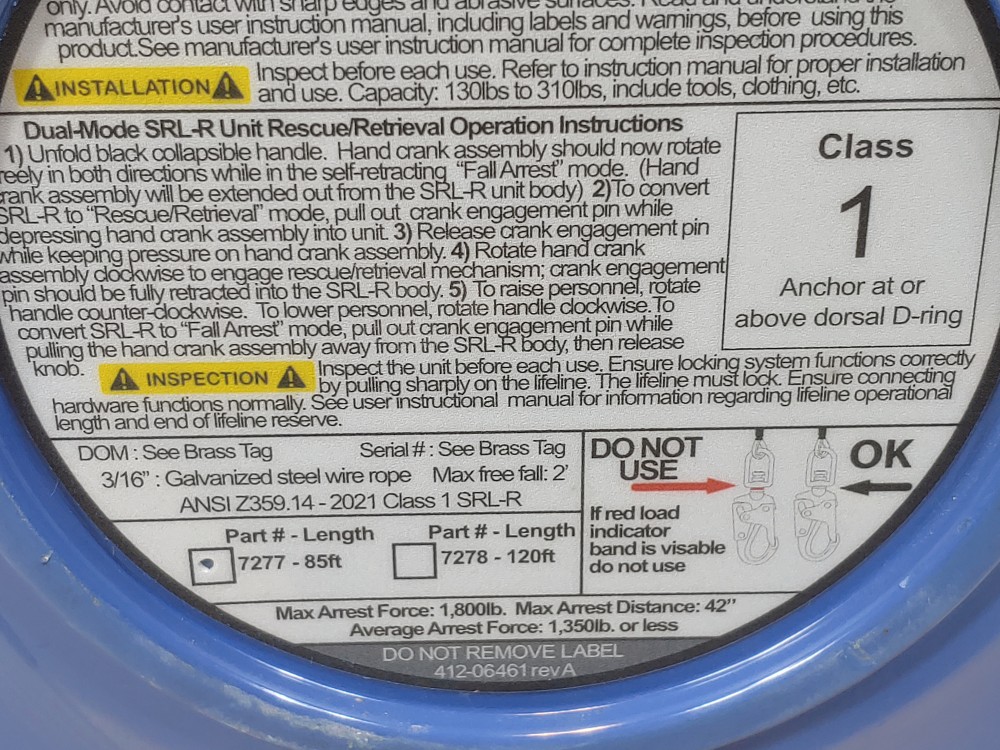 FallTech 7277 85' SRL-R Duratech Galvanized Cable