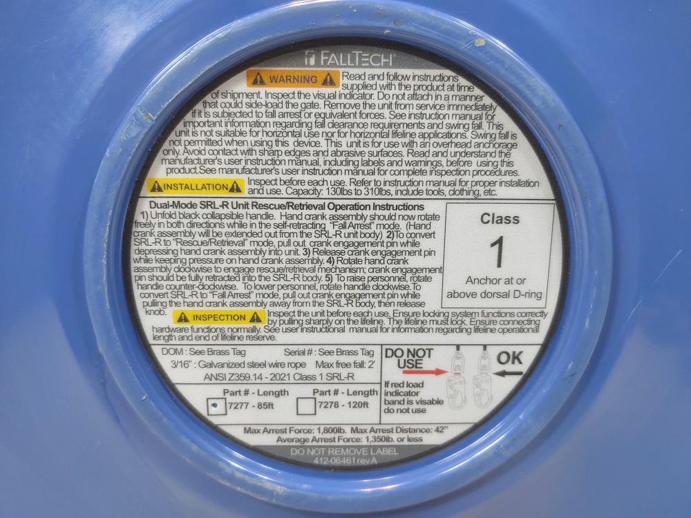 FallTech 7277 85' SRL-R Duratech Galvanized Cable