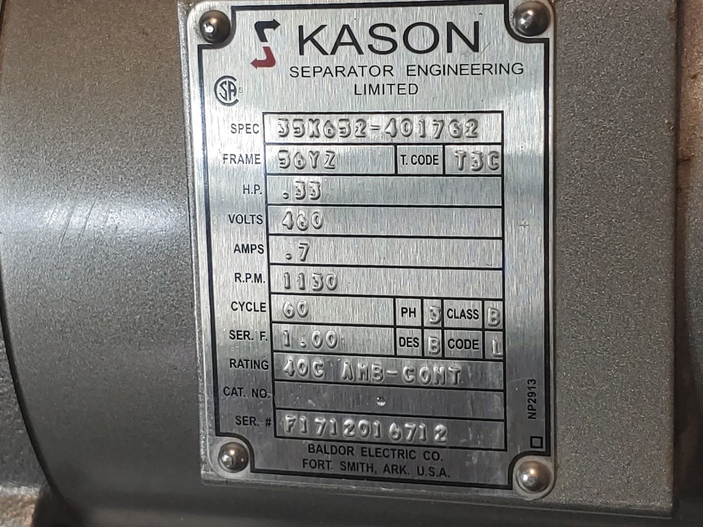 Baldor Kason Seperator .33HP 1130RPM Electric Motor 35K652-4017G2