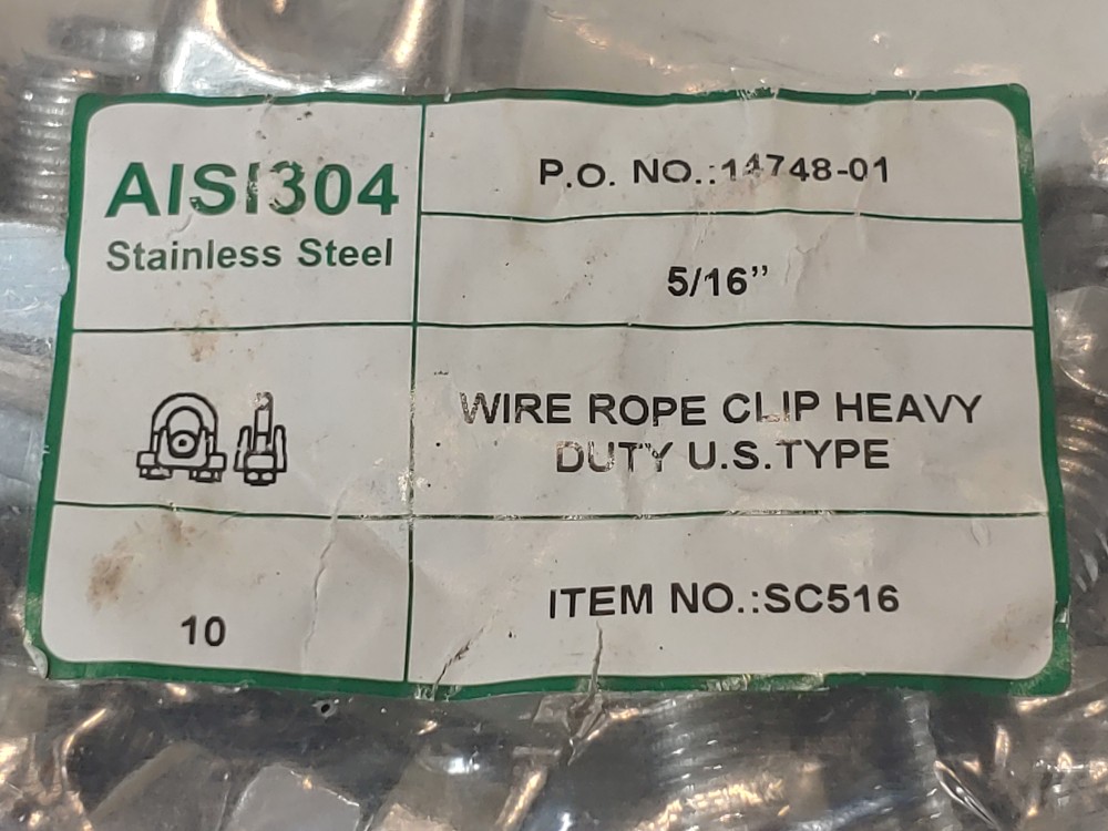(4) Packs of (10) AISI 304 SS Heavy Duty Wire Rope Clips 5/16" Item #: SC516