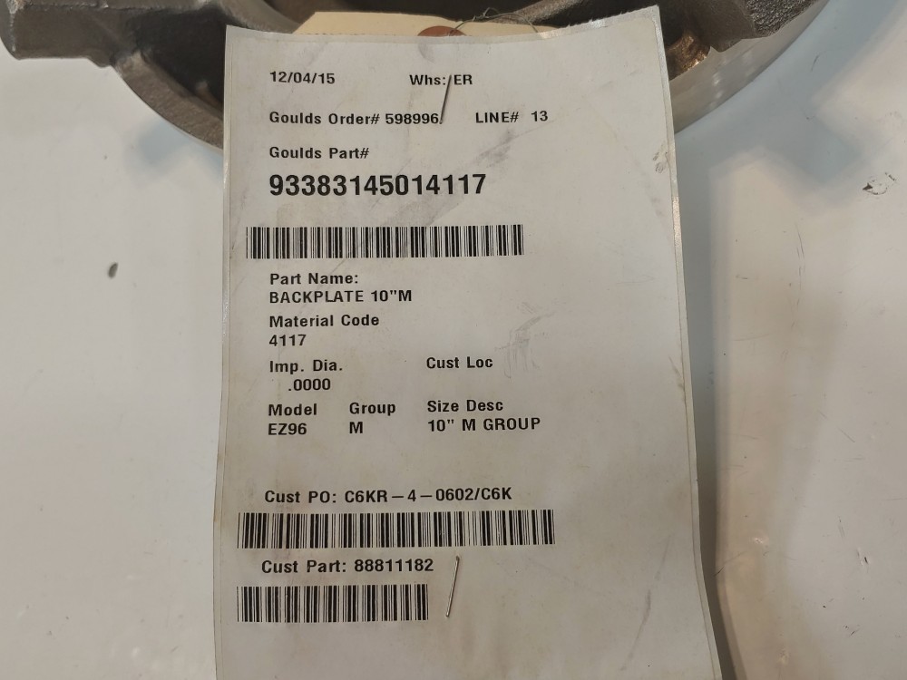 Gould 10" Stuffing Box Cover Part Number 9338-31-4501 Mat'l Code 4117