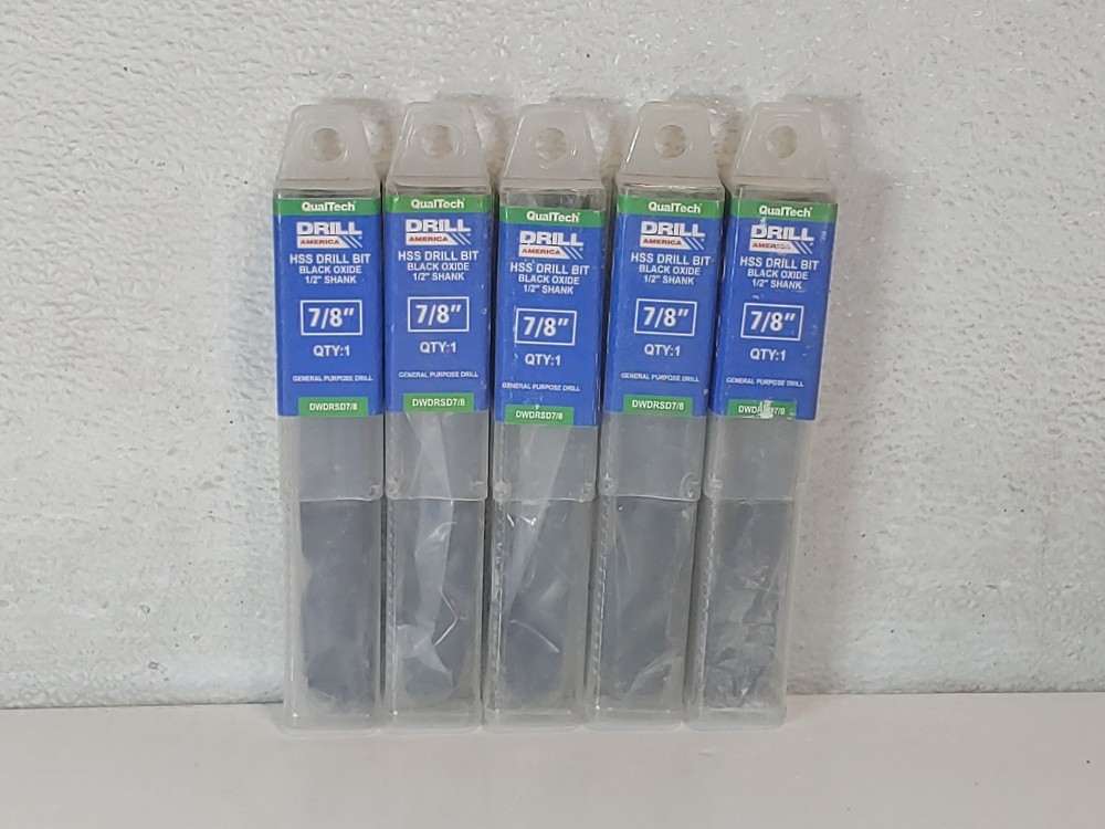 Lot of (5) Drill America 7/8"  HSS Black Oxide Drill Bits 1/2" Shank DWDRSD7/8
