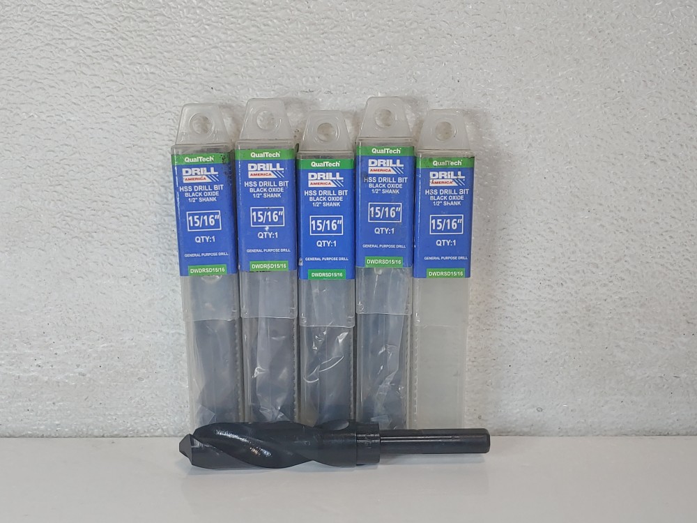 Lot of (5) Drill America 15/16 HSS Black Oxide Drill Bits 1/2" Shank DWDRSD15/16