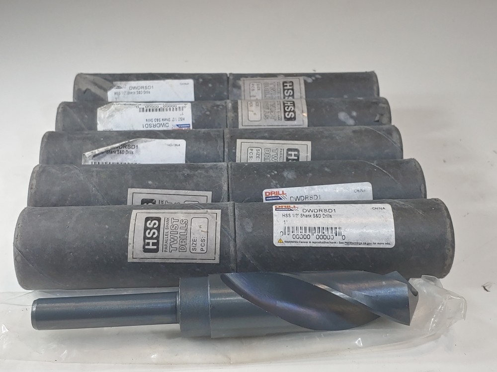 Lot of (5) Drill America 1" HSS S&D Drill Bits 1/2" Shank DWDRSD1