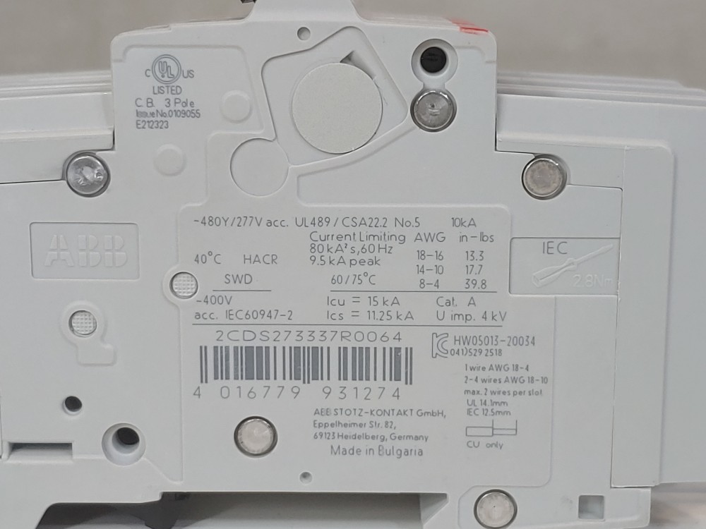 ABB 6A 3-Pole Miniature Circuit Breaker Type SU 203M-C6