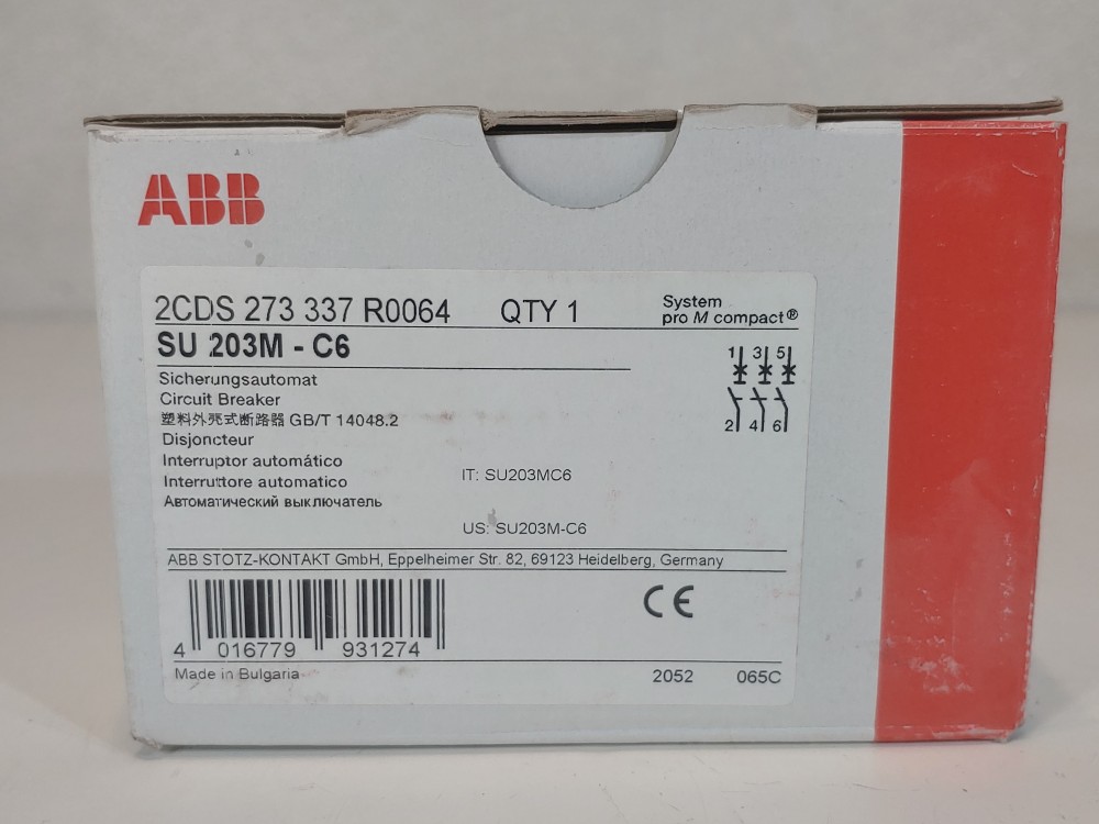 ABB 6A 3-Pole Miniature Circuit Breaker Type SU 203M-C6
