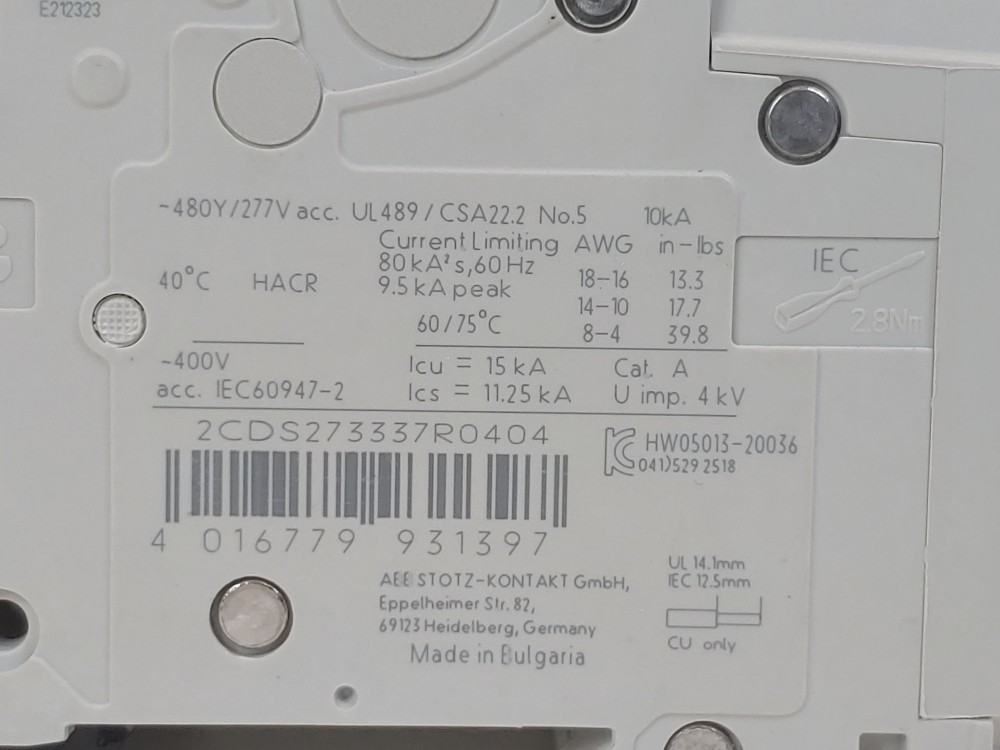 ABB 40A 3-Pole Miniature Circuit Breaker Type SU 203M-C40