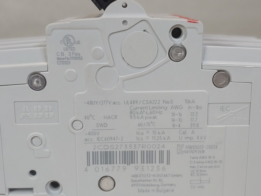 ABB 3-Pole Miniature Circuit Breaker Type SU 203M-C2