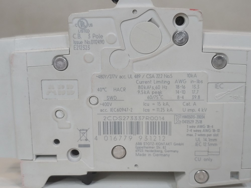 ABB 1 Amp 3-Pole Miniature Circuit Breaker Type  SU 203M-C1A