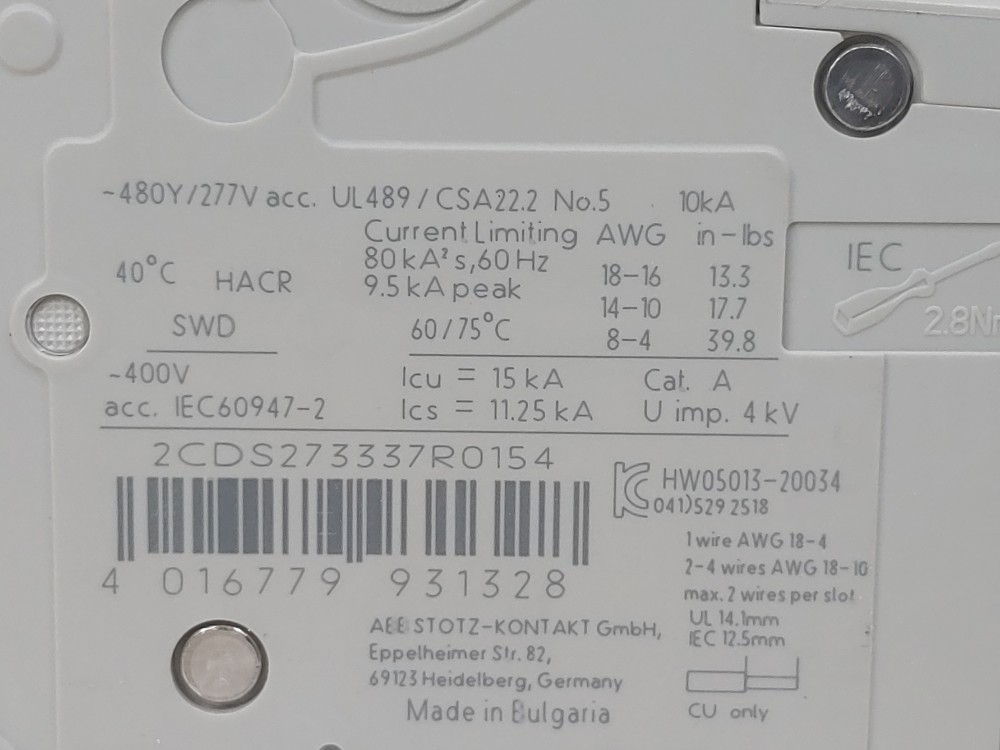 ABB 15 Amp 3-Pole Miniature Circuit Breaker Type SU 203M-C15