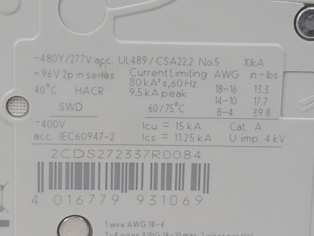 ABB 8 Amp 2-Pole Miniature Circuit Breaker Type SU 202M-C8