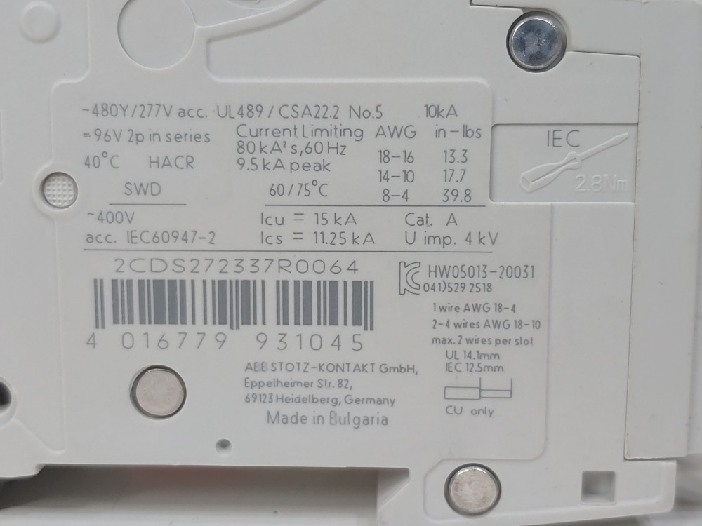 ABB 6 Amp 2-Pole Miniature Circuit Breaker Type SU 202M-C6