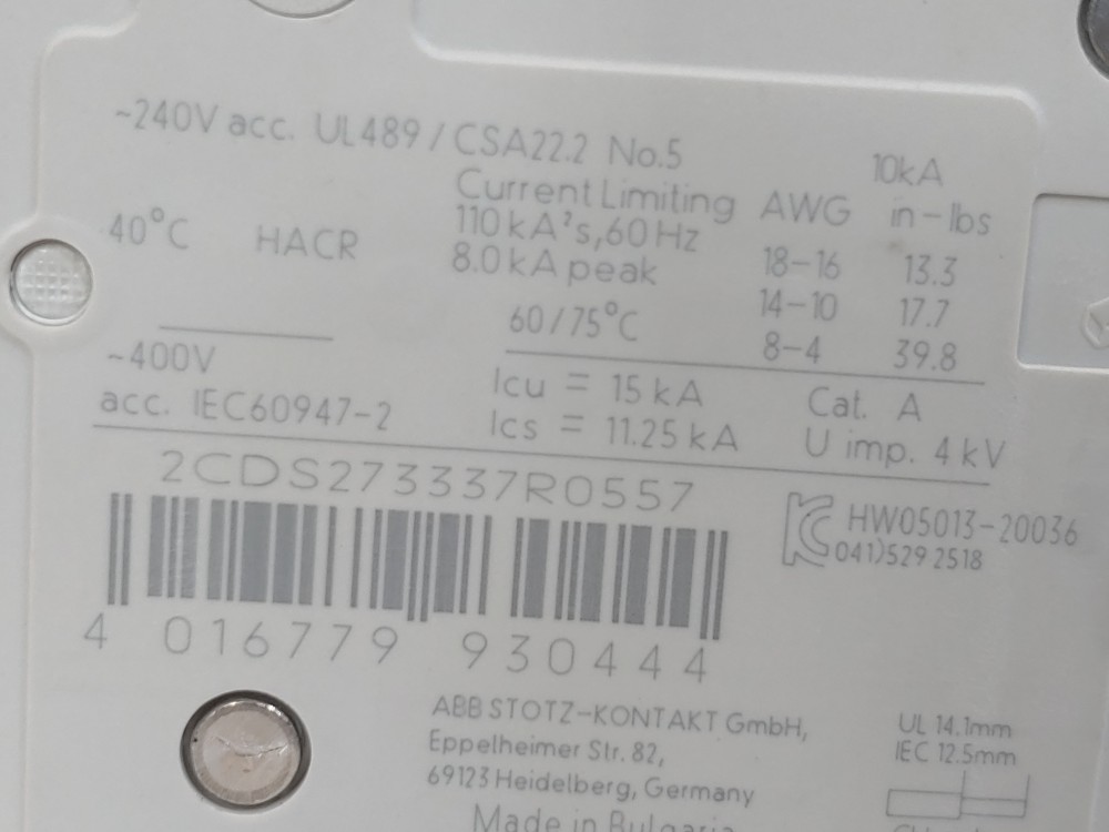 ABB 40A 3-Pole Miniature Circuit Breaker Type SU 203M-K40