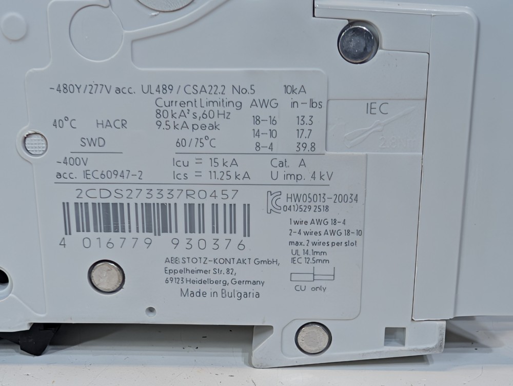 ABB 15 Amp 3-Pole Miniature Circuit Breaker Type SU 203M-K15