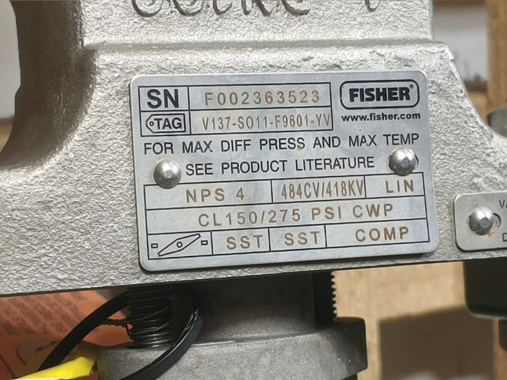 Fisher 4" 150# CF3M 484CV/418KV Actuated Butterfly Valve w/ DVC6200 Positioner 