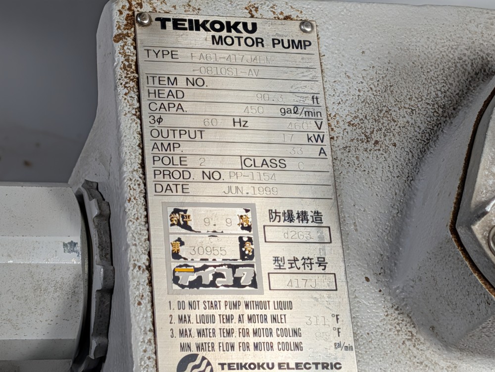 Teikoku FA61-417J4BM-0810S1-AV Seamless Pump Stator Can
