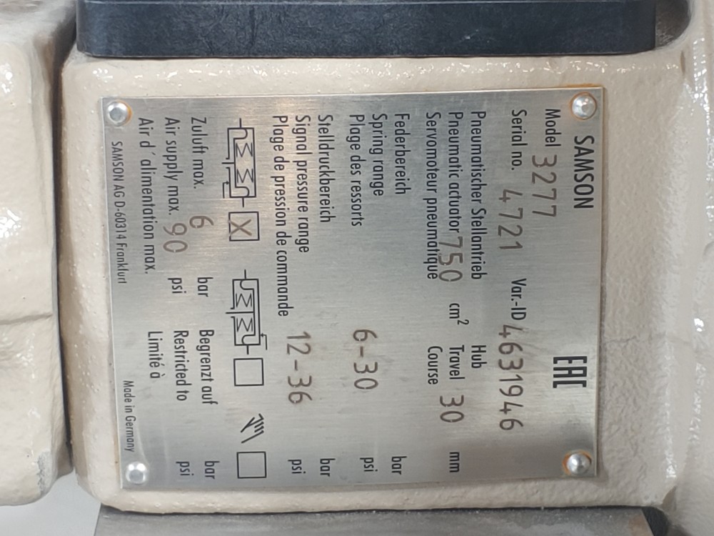 Samson 4" 150#CL Type 3277 Actuator Control Valve w/ Positioner 