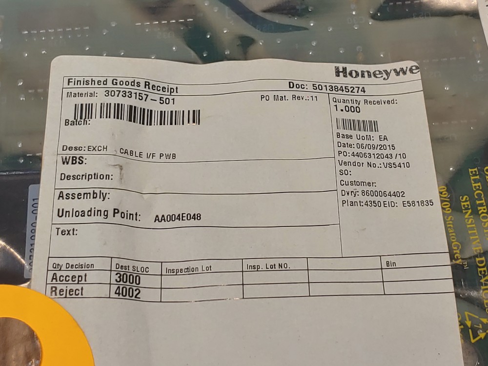Honeywell 30733157-501 Interface Circuit Board 