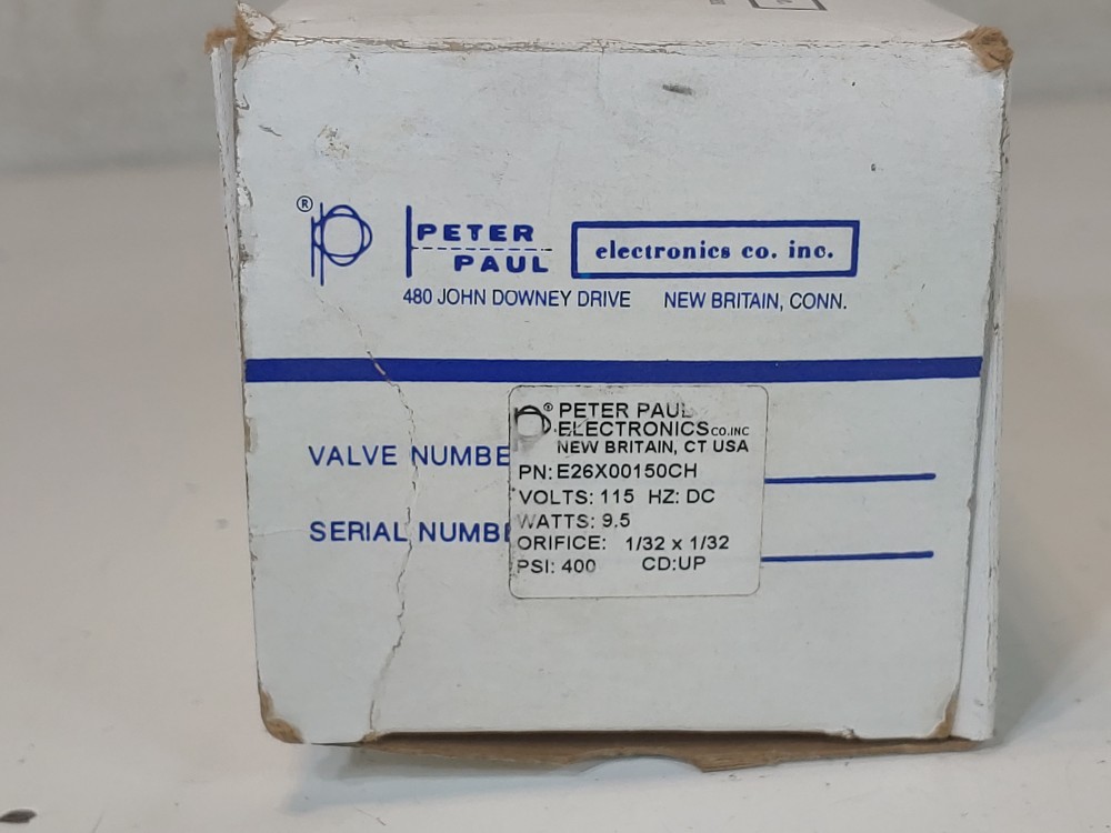 Peter Paul  1/4" Solenoid Valve 115 VDC  Model E26X00150CH 