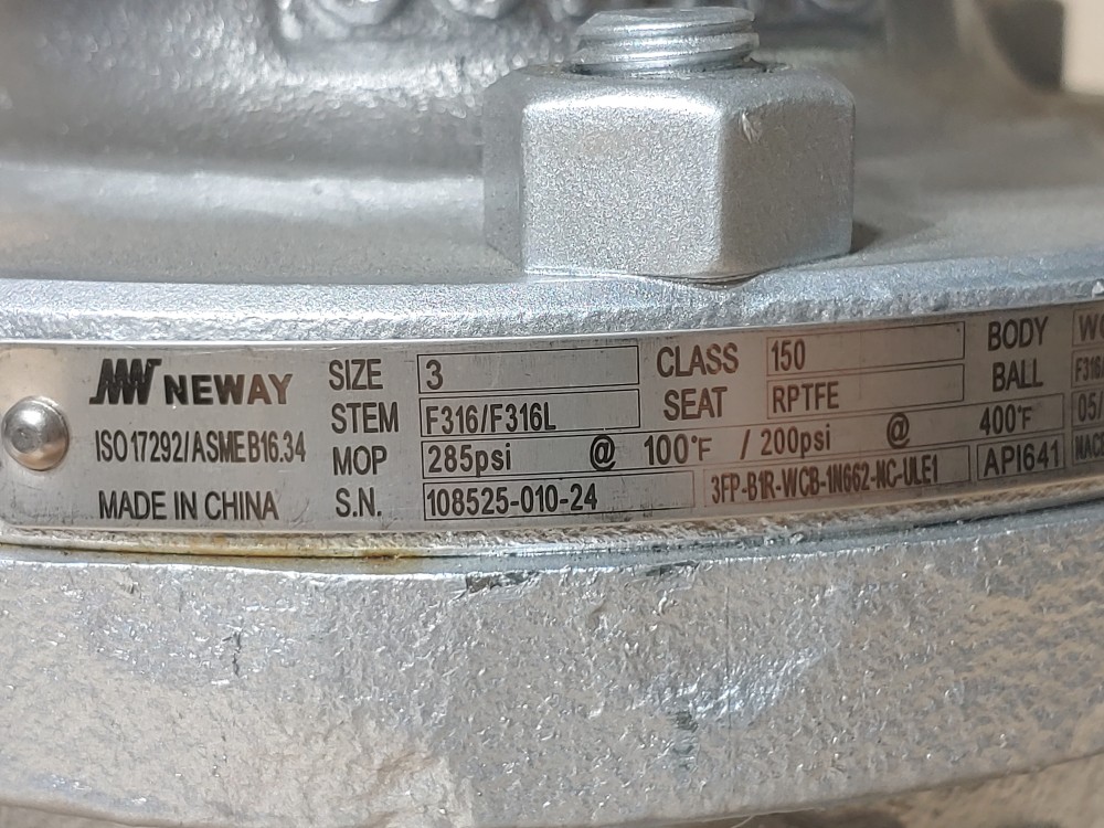 Neway 3" 150# RF WCB Flanged Full Port Ball Valve 3FP-B1R-WCB-1N662-MC-ULE1